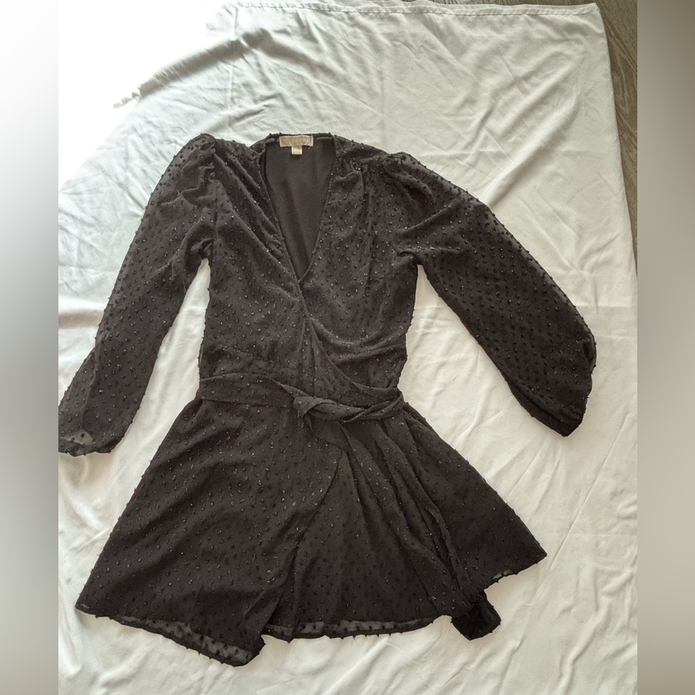 Michael Kors Black Textured Wrap Dress